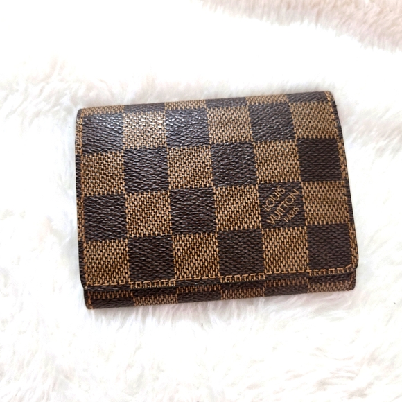 Louis Vuitton Damier Ebene Pattern Coated Canvas Card Holder EUC - Picture 1 of 12